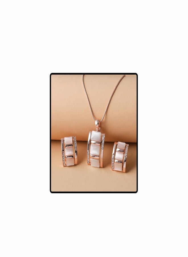 sunglnl Rose Gold Jewelry Set For Women, Cubic Zirconia Wide Rectangle Pendant Necklace And Earring Choker Elegant Minimalist Style Jewelry Gift (Rectangle) - Image 1